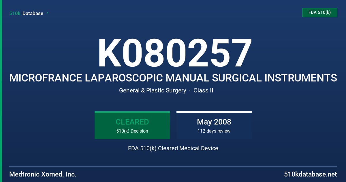 K080257 MICROFRANCE LAPAROSCOPIC MANUAL SURGICAL INSTRUMENTS FDA 510(k) Cleared Medical Device