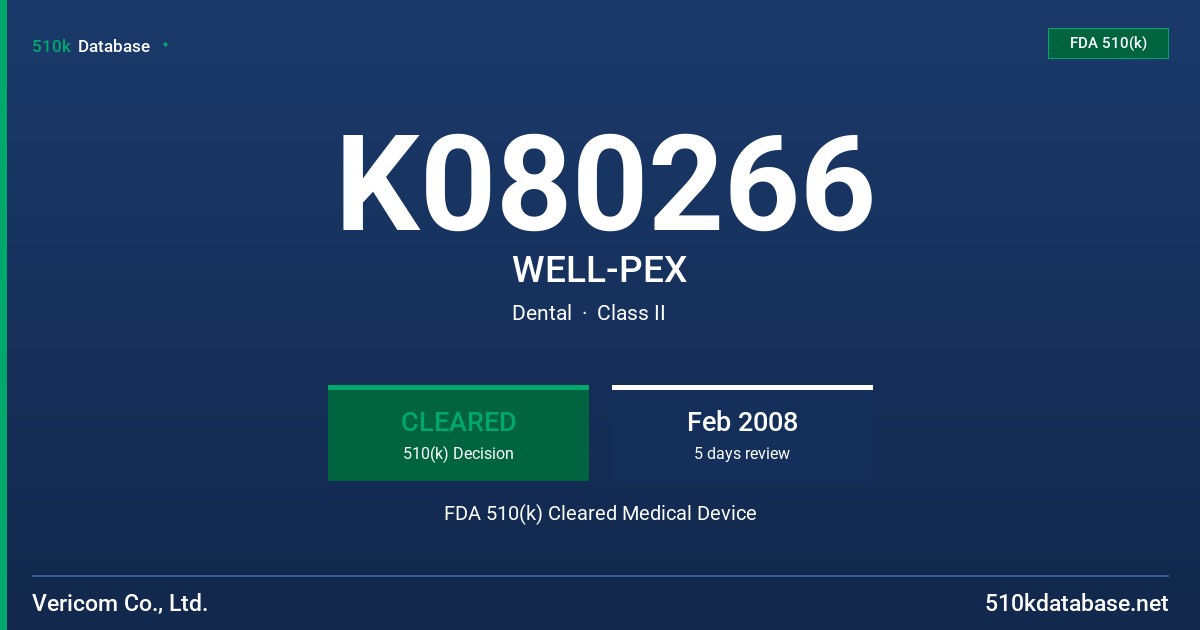 K080266 WELL-PEX FDA 510(k) Cleared Medical Device