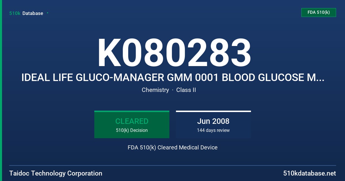 K080283 IDEAL LIFE GLUCO-MANAGER GMM 0001 BLOOD GLUCOSE MONITORING SYSTEM FDA 510(k) Cleared Medical Device