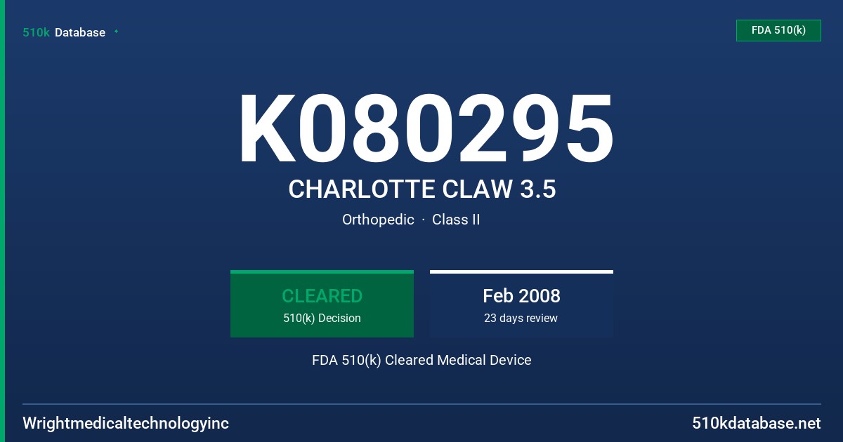 K080295 CHARLOTTE CLAW 3.5 FDA 510(k) Cleared Medical Device