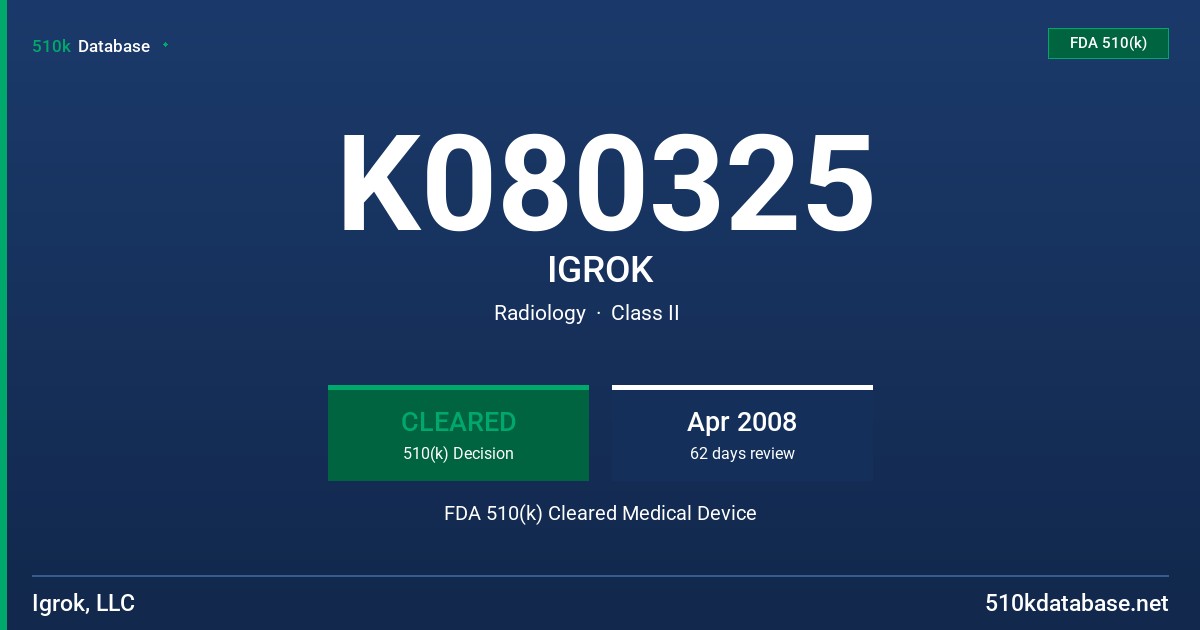 K080325 IGROK FDA 510(k) Cleared Medical Device
