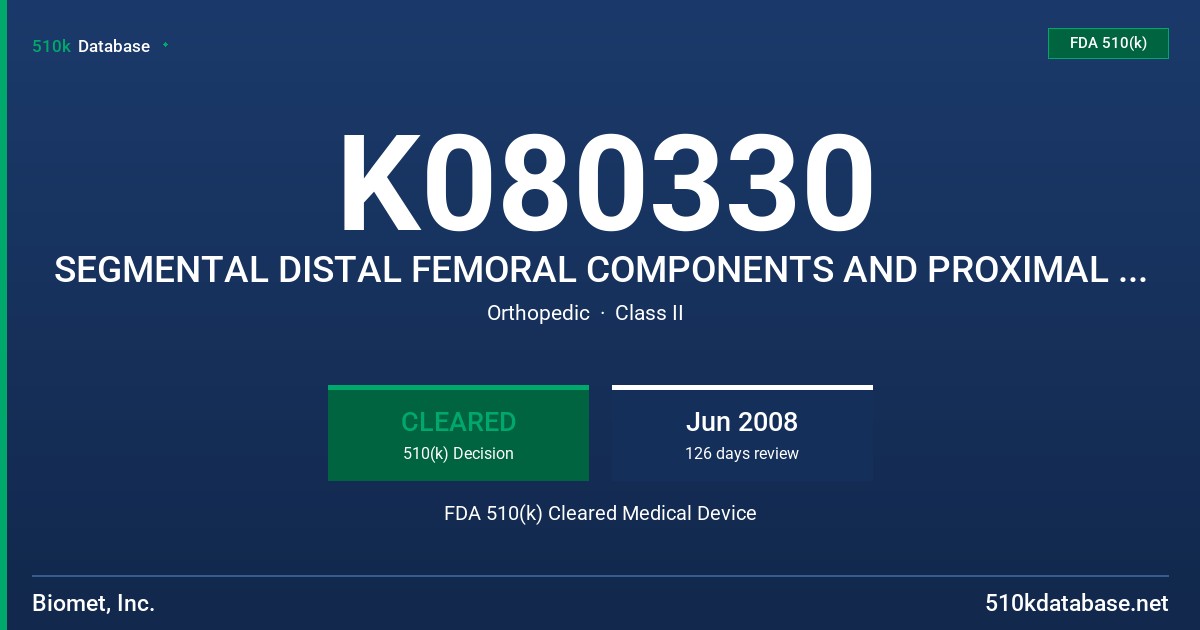 K080330 SEGMENTAL DISTAL FEMORAL COMPONENTS AND PROXIMAL FEMORAL BODIES WITH A COMPRESS FEMALE TAPER FDA 510(k) Cleared Medical Device