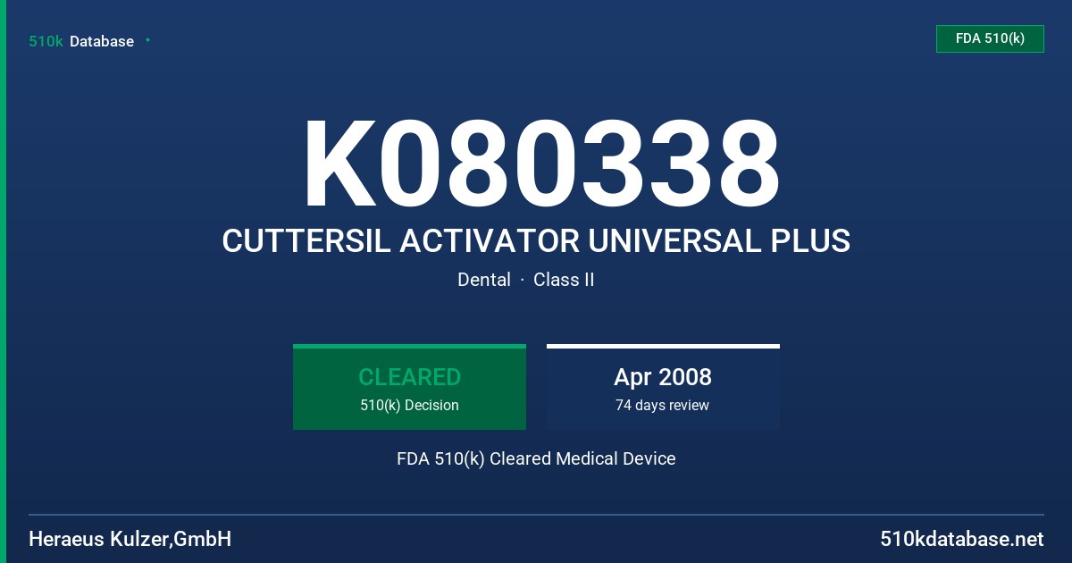 K080338 CUTTERSIL ACTIVATOR UNIVERSAL PLUS FDA 510(k) Cleared Medical Device