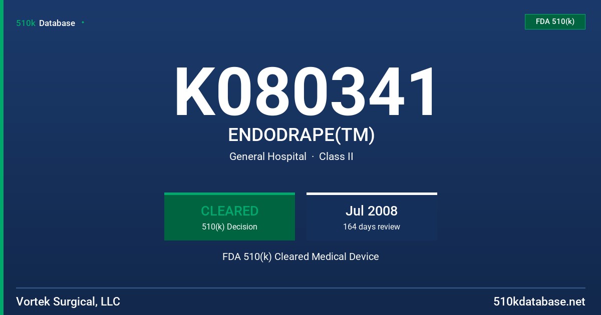 K080341 ENDODRAPE(TM) FDA 510(k) Cleared Medical Device
