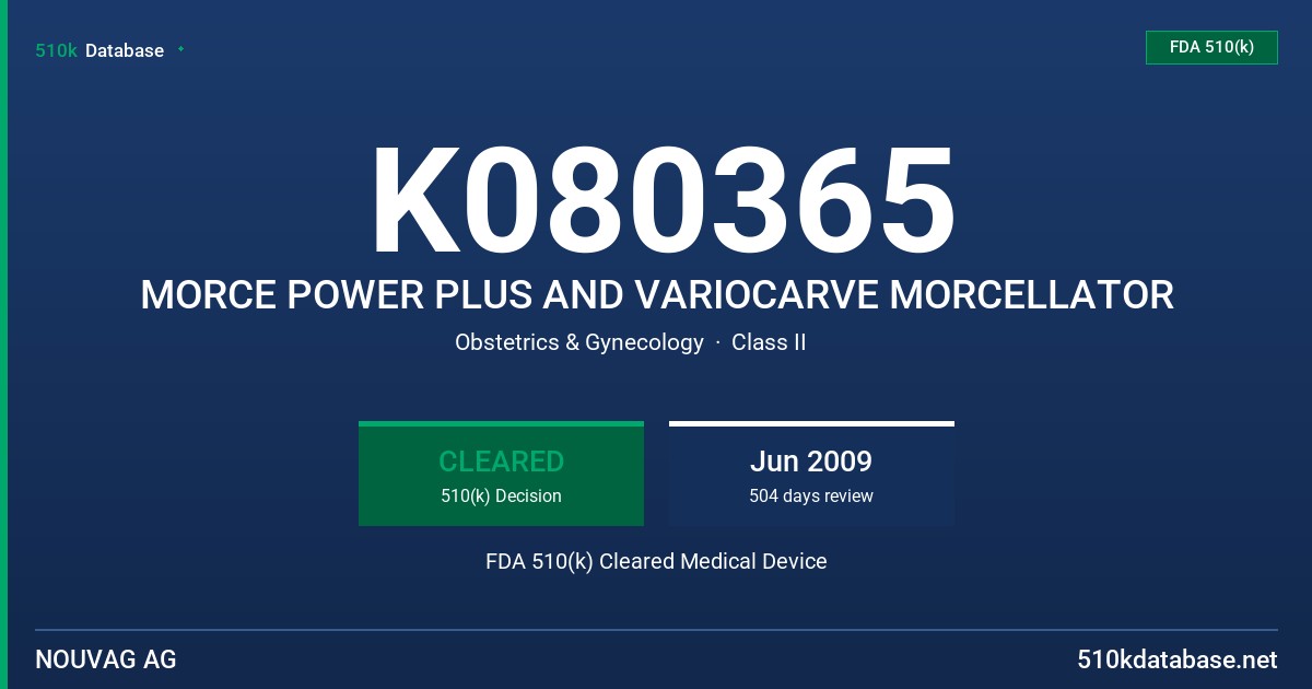 K080365 MORCE POWER PLUS AND VARIOCARVE MORCELLATOR FDA 510(k) Cleared Medical Device