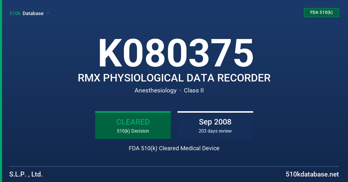 K080375 RMX PHYSIOLOGICAL DATA RECORDER FDA 510(k) Cleared Medical Device