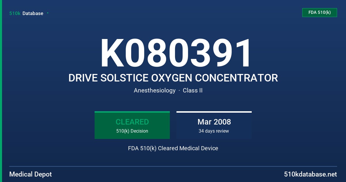K080391 DRIVE SOLSTICE OXYGEN CONCENTRATOR FDA 510(k) Cleared Medical Device