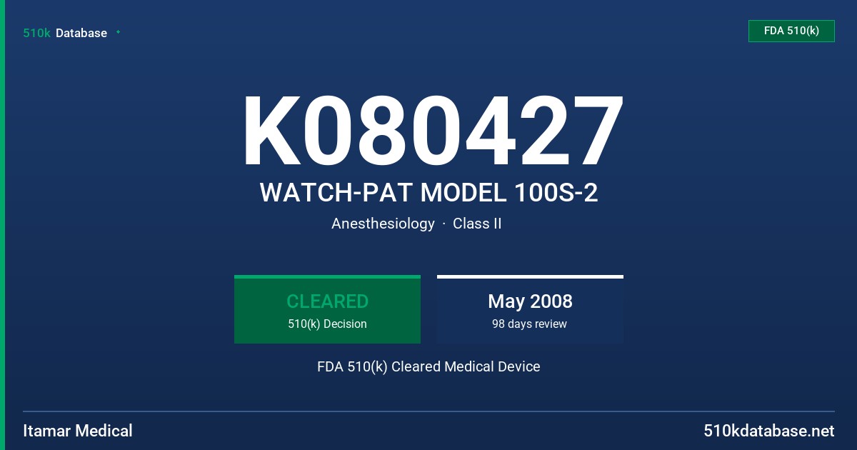 K080427 WATCH-PAT MODEL 100S-2 FDA 510(k) Cleared Medical Device