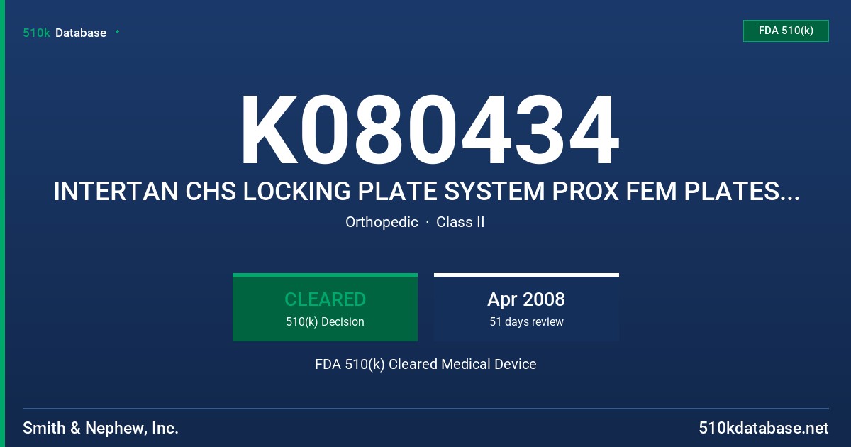 K080434 INTERTAN CHS LOCKING PLATE SYSTEM PROX FEM PLATES/SCREW FDA 510(k) Cleared Medical Device