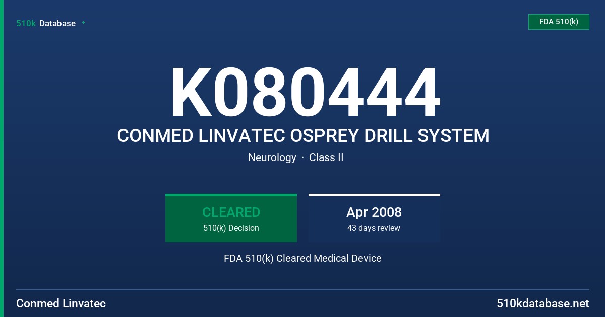 K080444 CONMED LINVATEC OSPREY DRILL SYSTEM FDA 510(k) Cleared Medical Device