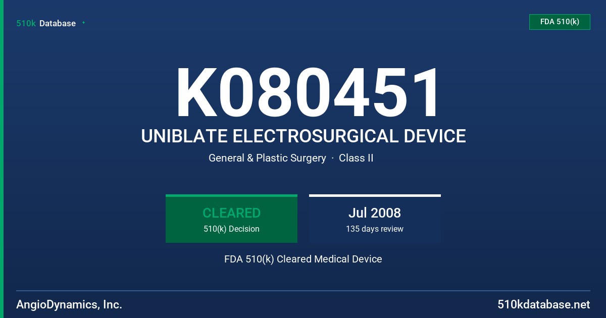 K080451 UNIBLATE ELECTROSURGICAL DEVICE FDA 510(k) Cleared Medical Device