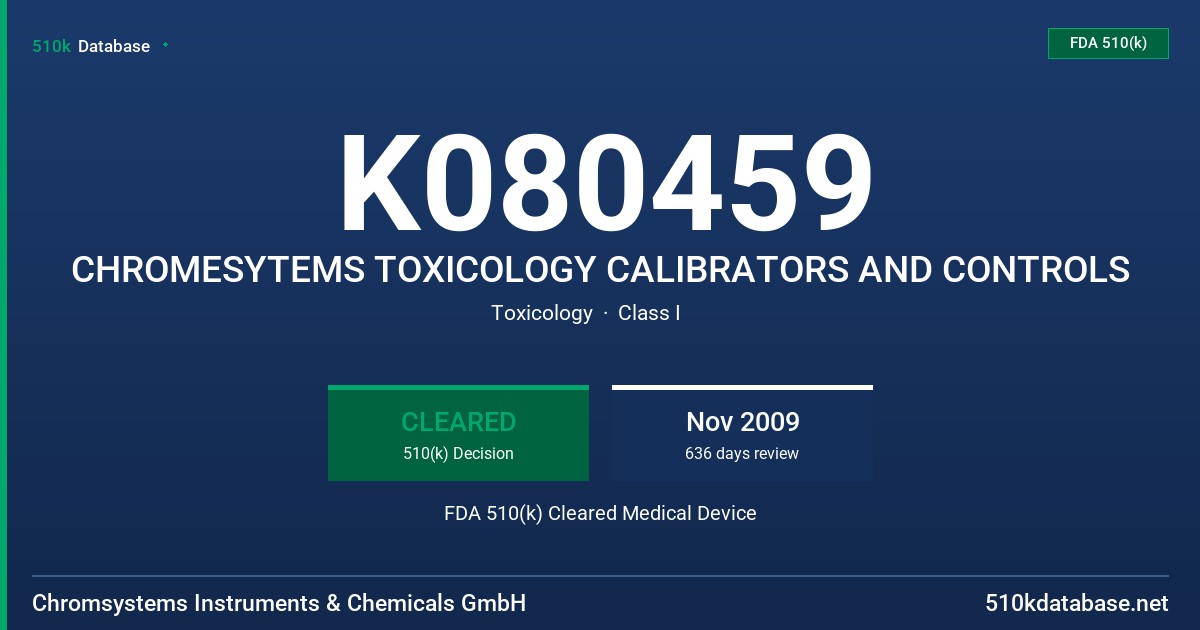 K080459 CHROMESYTEMS TOXICOLOGY CALIBRATORS AND CONTROLS FDA 510(k) Cleared Medical Device
