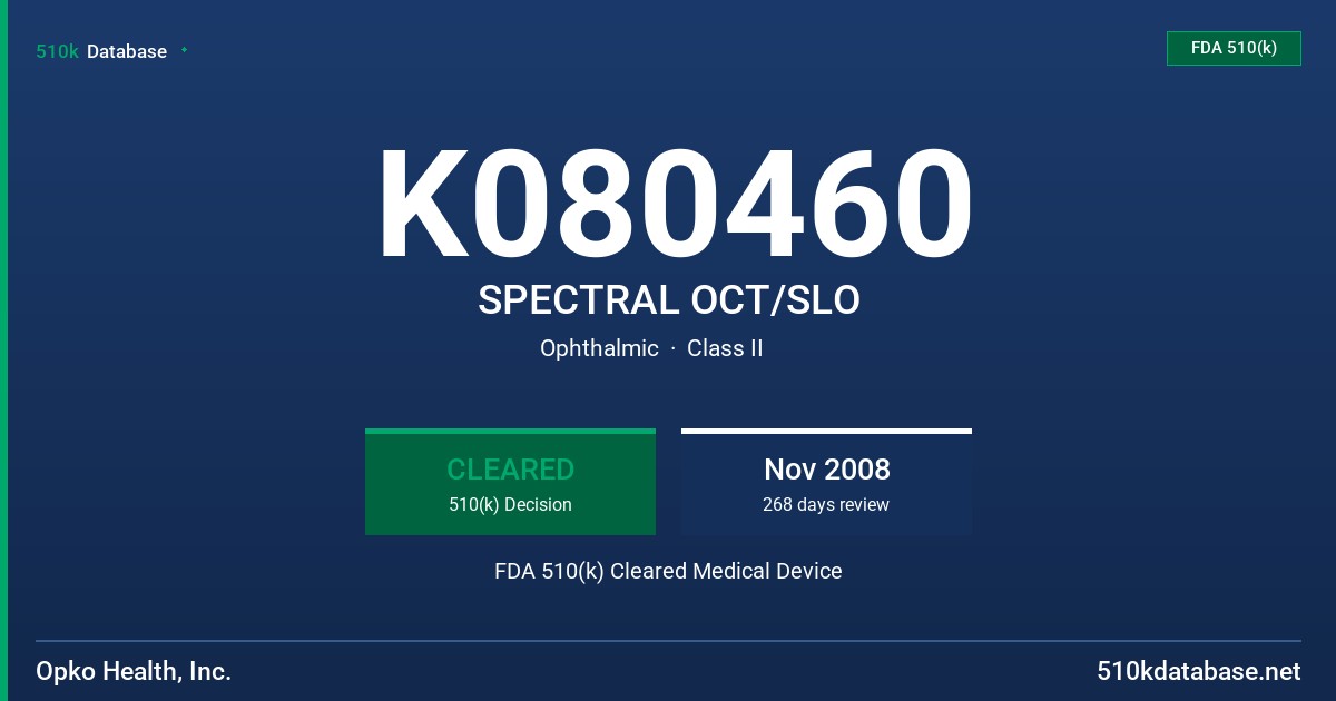 K080460 SPECTRAL OCT/SLO FDA 510(k) Cleared Medical Device