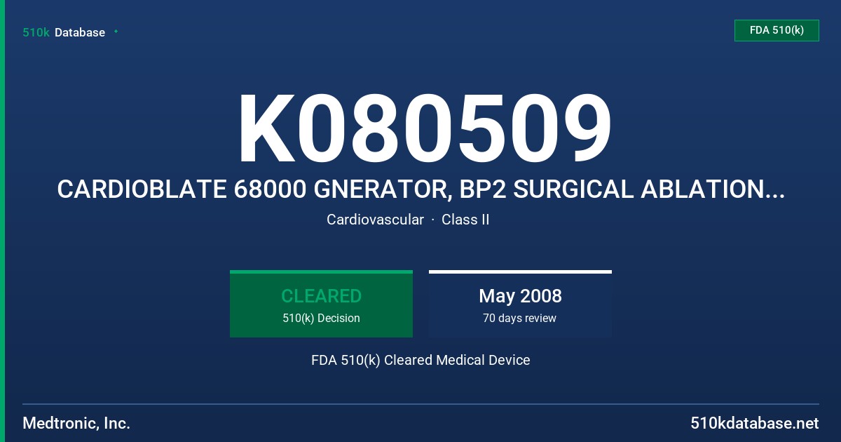 K080509 CARDIOBLATE 68000 GNERATOR, BP2 SURGICAL ABLATION DEVICE, LP SURGICAL ABLATION DEVICE, GEMINI-SSURGICAL ABLATION DEVICE FDA 510(k) Cleared Medical Device