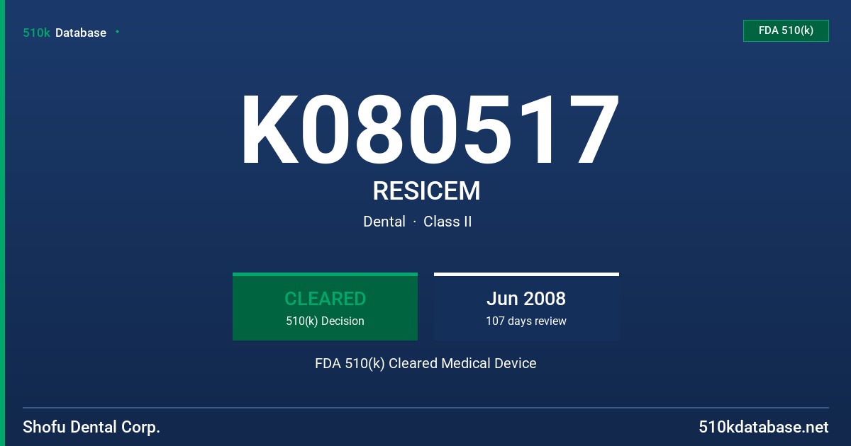K080517 RESICEM FDA 510(k) Cleared Medical Device