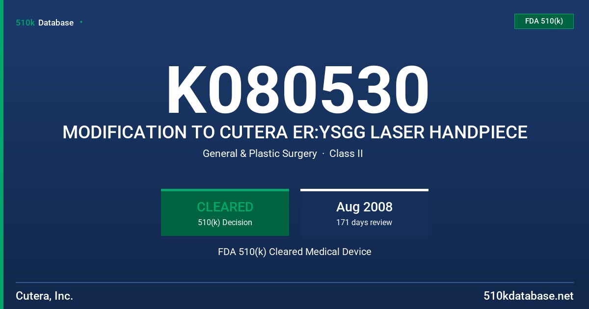 K080530 MODIFICATION TO CUTERA ER:YSGG LASER HANDPIECE FDA 510(k) Cleared Medical Device