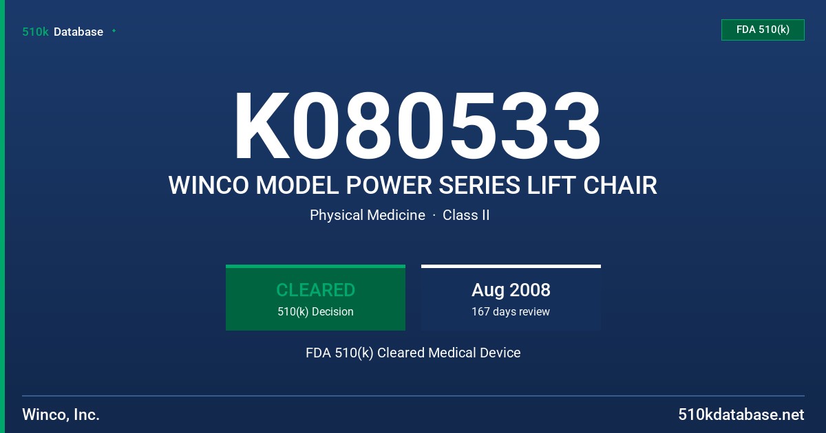 K080533 WINCO MODEL POWER SERIES LIFT CHAIR FDA 510(k) Cleared Medical Device