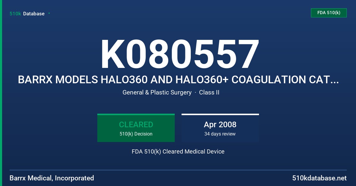 K080557 BARRX MODELS HALO360 AND HALO360+ COAGULATION CATHETERS FDA 510(k) Cleared Medical Device