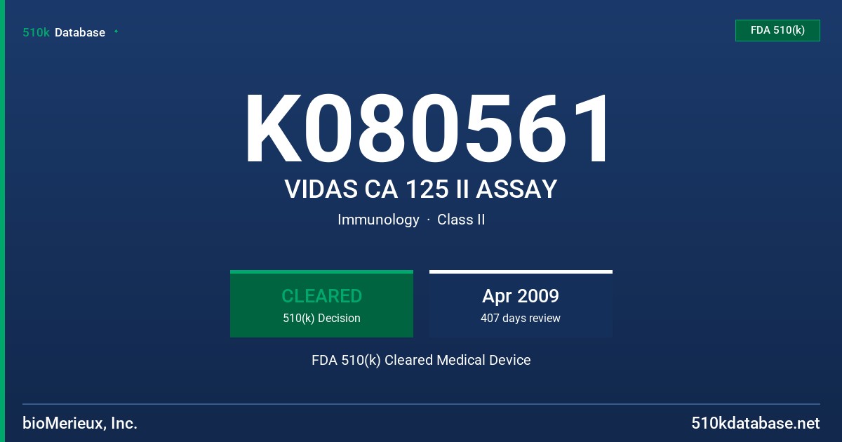 K080561 VIDAS CA 125 II ASSAY FDA 510(k) Cleared Medical Device