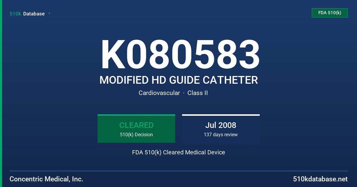 K080583 MODIFIED HD GUIDE CATHETER FDA 510(k) Cleared Medical Device