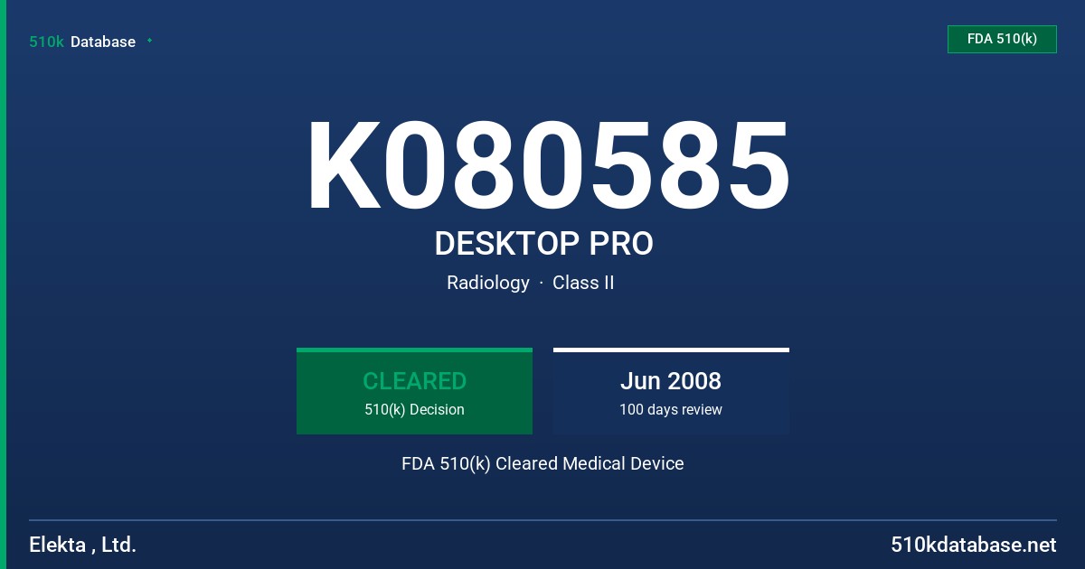 K080585 DESKTOP PRO FDA 510(k) Cleared Medical Device