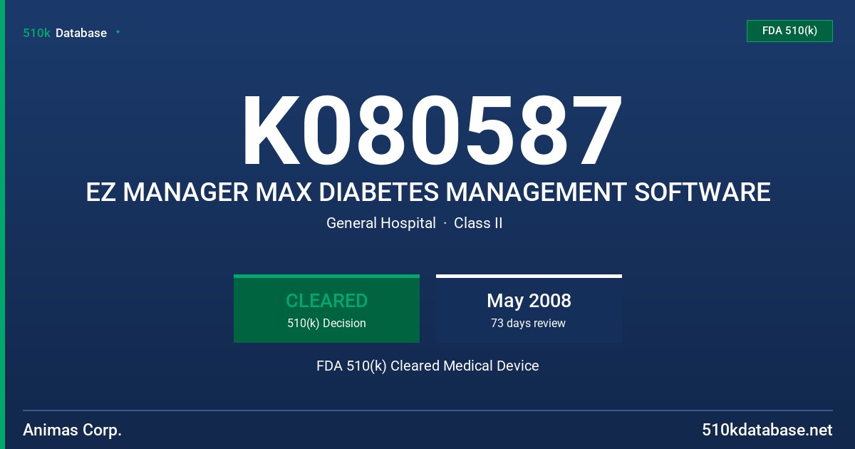 K080587 EZ MANAGER MAX DIABETES MANAGEMENT SOFTWARE FDA 510(k) Cleared Medical Device