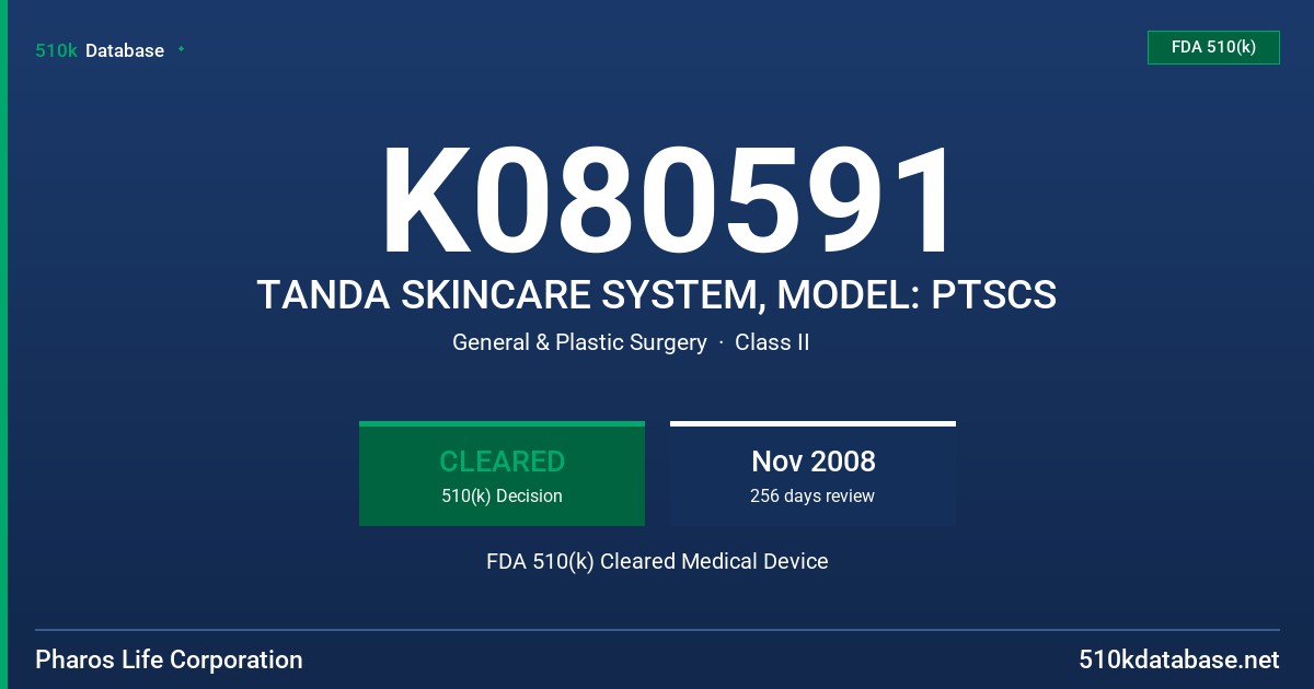 K080591 TANDA SKINCARE SYSTEM, MODEL: PTSCS FDA 510(k) Cleared Medical Device