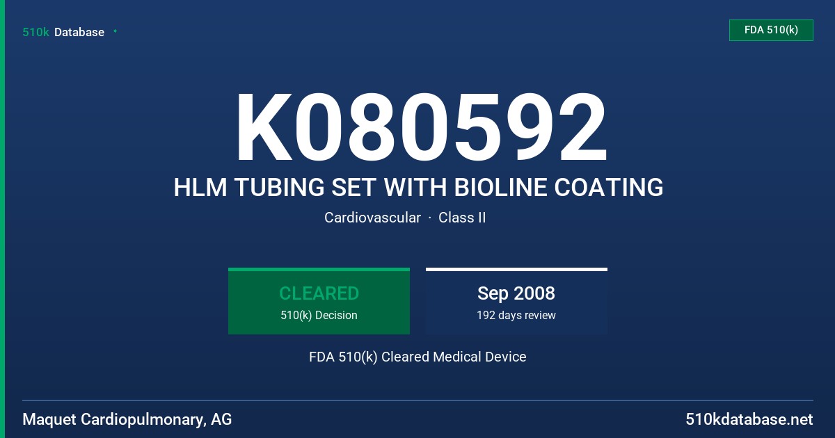 K080592 HLM TUBING SET WITH BIOLINE COATING FDA 510(k) Cleared Medical Device