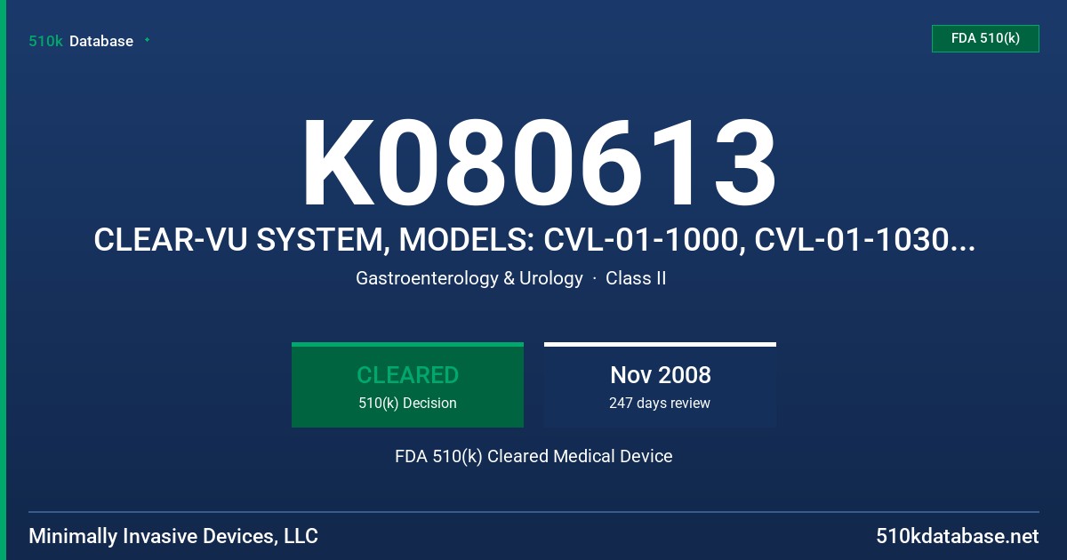 K080613 CLEAR-VU SYSTEM, MODELS: CVL-01-1000, CVL-01-1030, CVL-01-1045 FDA 510(k) Cleared Medical Device
