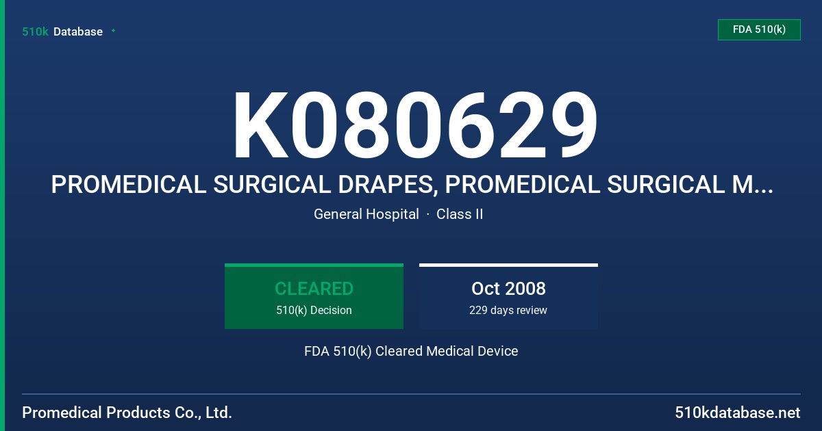 K080629 PROMEDICAL SURGICAL DRAPES, PROMEDICAL SURGICAL MAYO STAND COVER, BAND BAGS FDA 510(k) Cleared Medical Device