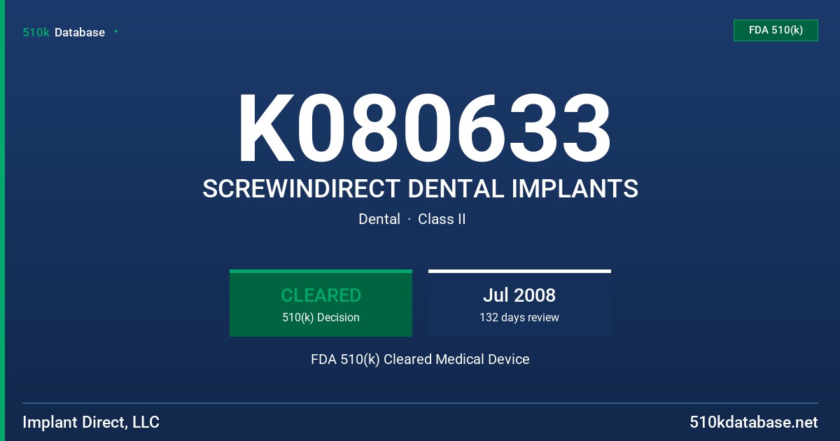 K080633 SCREWINDIRECT DENTAL IMPLANTS FDA 510(k) Cleared Medical Device