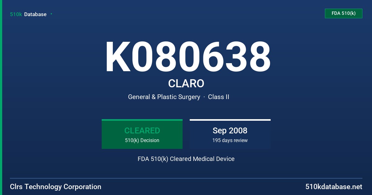 K080638 CLARO FDA 510(k) Cleared Medical Device