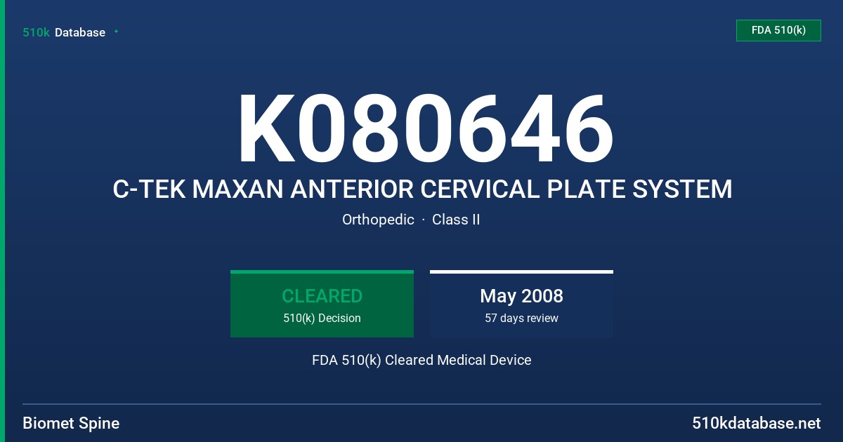 K080646 C-TEK MAXAN ANTERIOR CERVICAL PLATE SYSTEM FDA 510(k) Cleared Medical Device