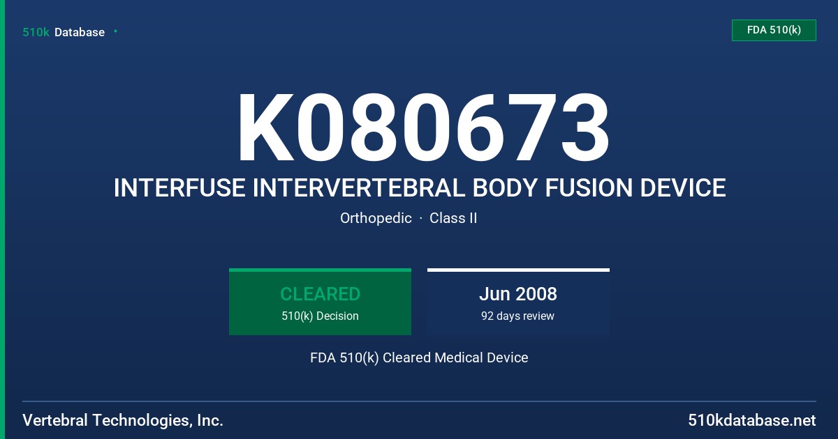K080673 INTERFUSE INTERVERTEBRAL BODY FUSION DEVICE FDA 510(k) Cleared Medical Device