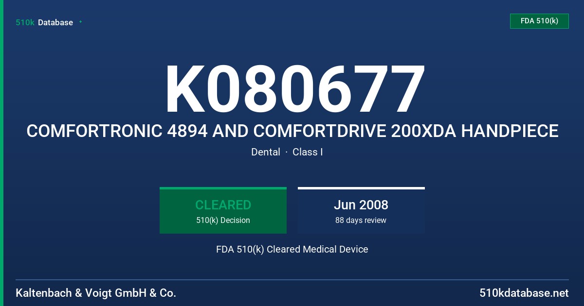 K080677 COMFORTRONIC 4894 AND COMFORTDRIVE 200XDA HANDPIECE FDA 510(k) Cleared Medical Device