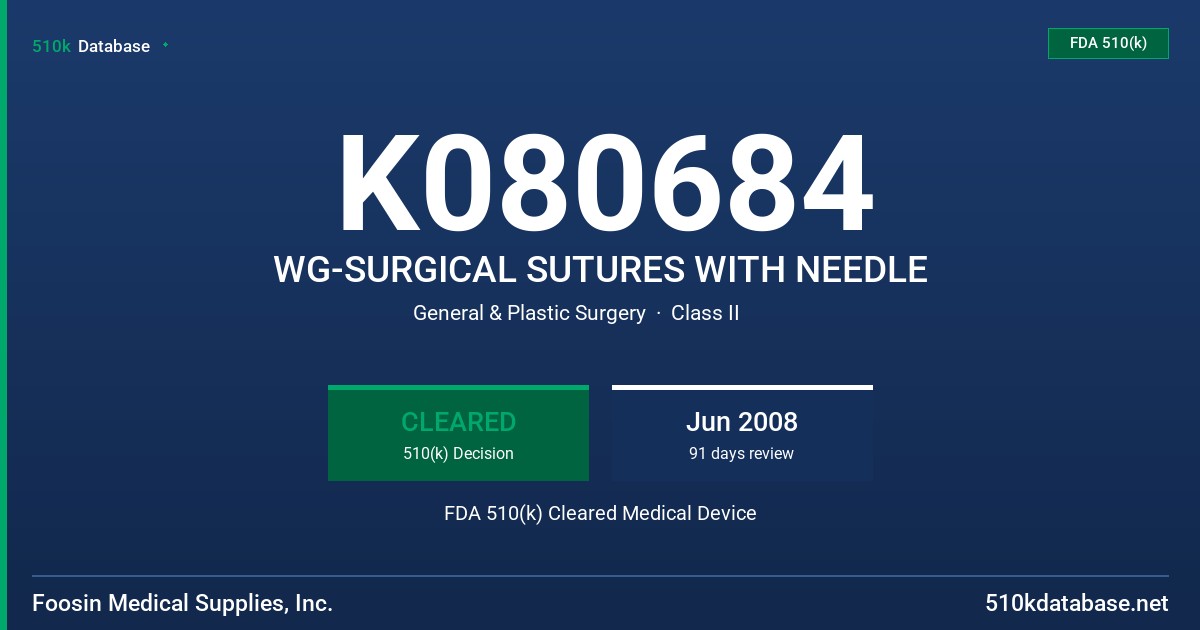 K080684 WG-SURGICAL SUTURES WITH NEEDLE FDA 510(k) Cleared Medical Device
