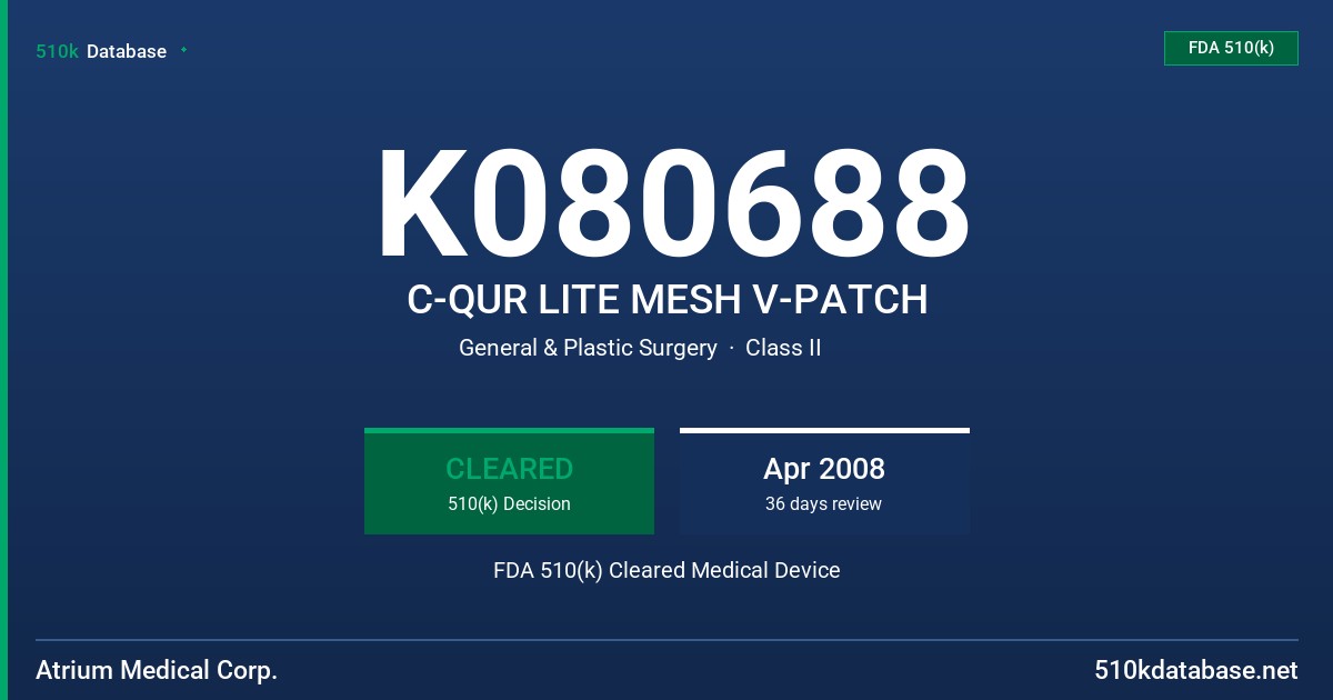K080688 C-QUR LITE MESH V-PATCH FDA 510(k) Cleared Medical Device