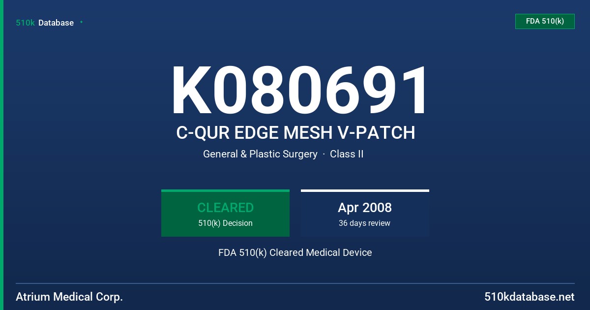 K080691 C-QUR EDGE MESH V-PATCH FDA 510(k) Cleared Medical Device