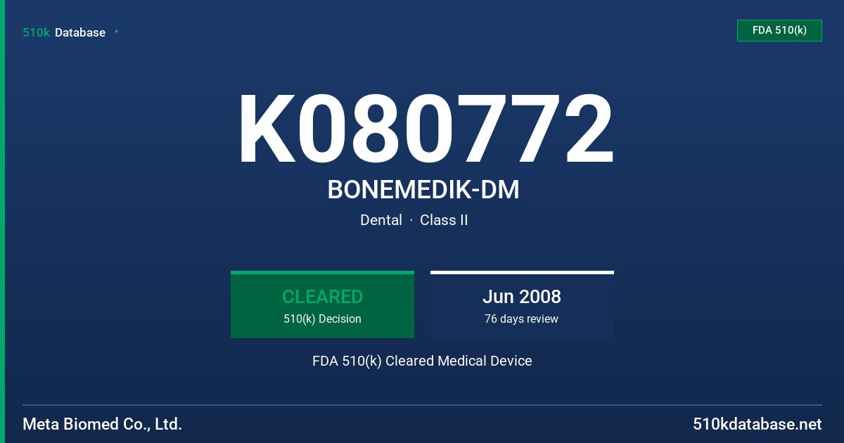K080772 BONEMEDIK-DM FDA 510(k) Cleared Medical Device