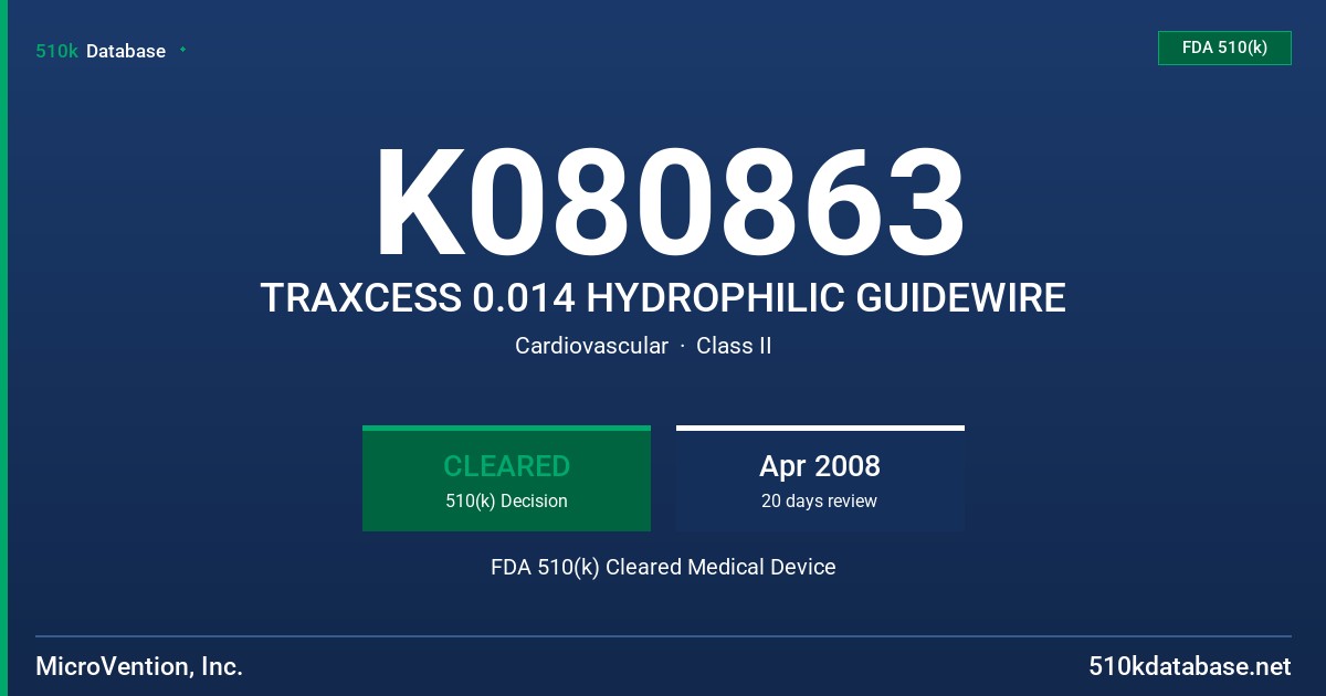 K080863 TRAXCESS 0.014 HYDROPHILIC GUIDEWIRE FDA 510(k) Cleared Medical Device