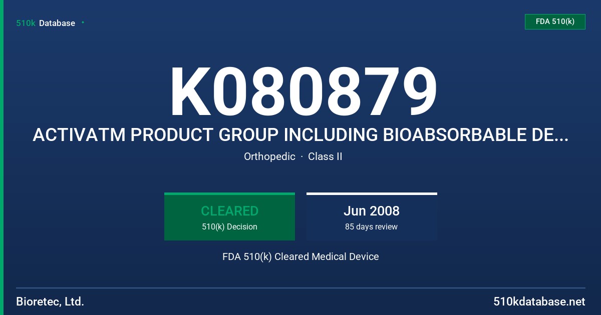 K080879 ACTIVATM PRODUCT GROUP INCLUDING BIOABSORBABLE DEVICES ACTIVAPIN FUSION, ACTIVANAILTM CONICALTM FDA 510(k) Cleared Medical Device