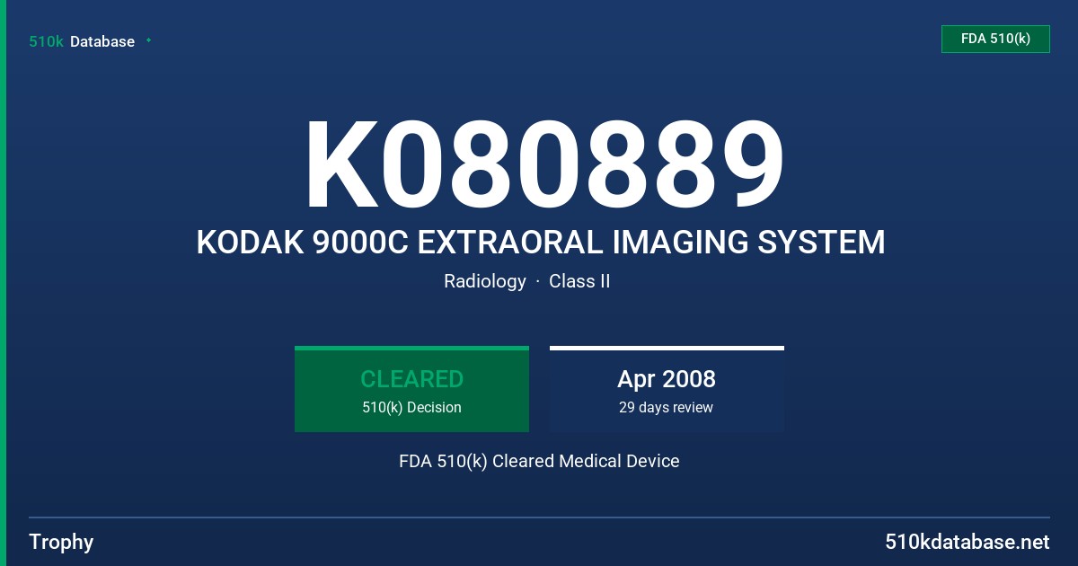K080889 KODAK 9000C EXTRAORAL IMAGING SYSTEM FDA 510(k) Cleared Medical Device