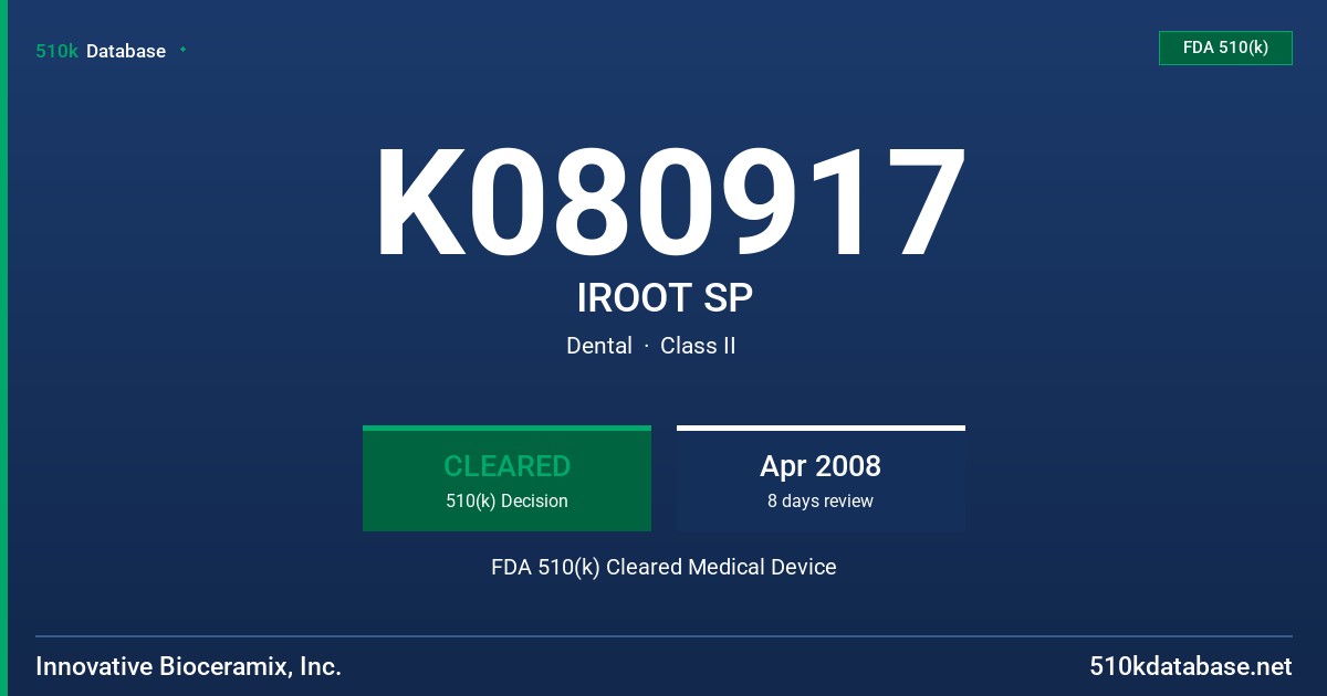 K080917 IROOT SP FDA 510(k) Cleared Medical Device