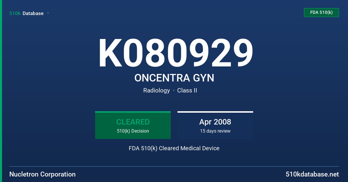 K080929 ONCENTRA GYN FDA 510(k) Cleared Medical Device