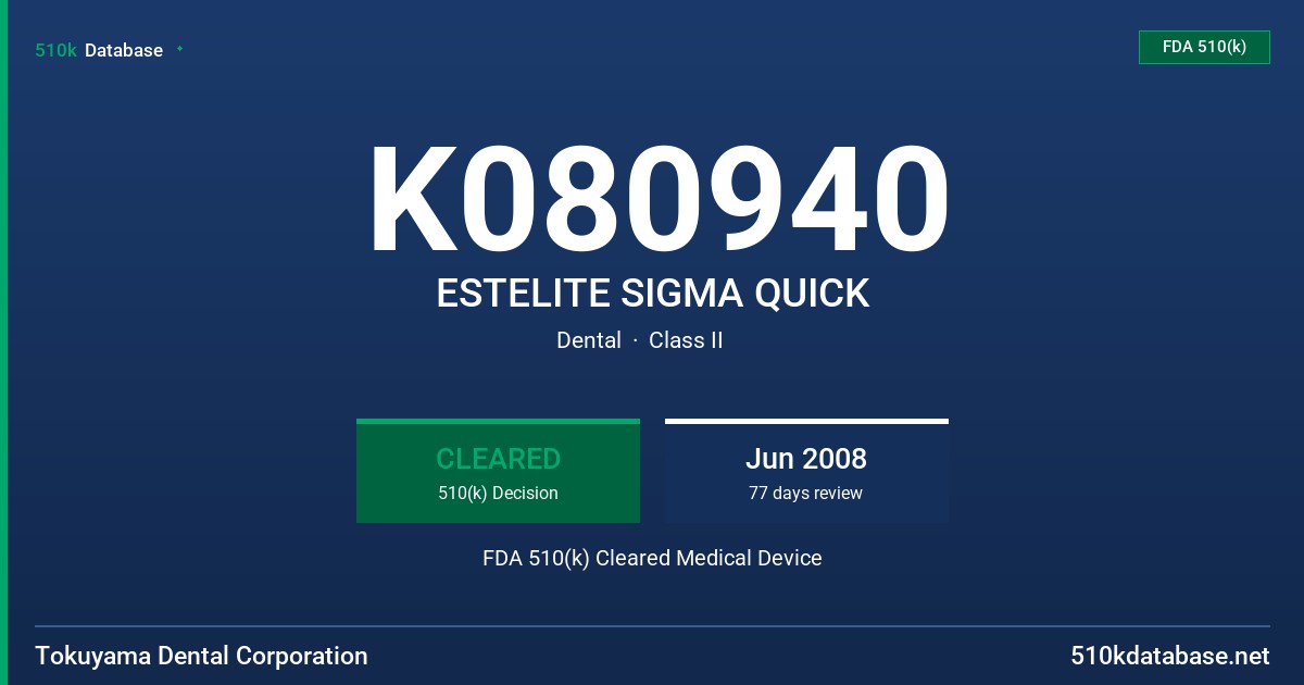 K080940 ESTELITE SIGMA QUICK FDA 510(k) Cleared Medical Device