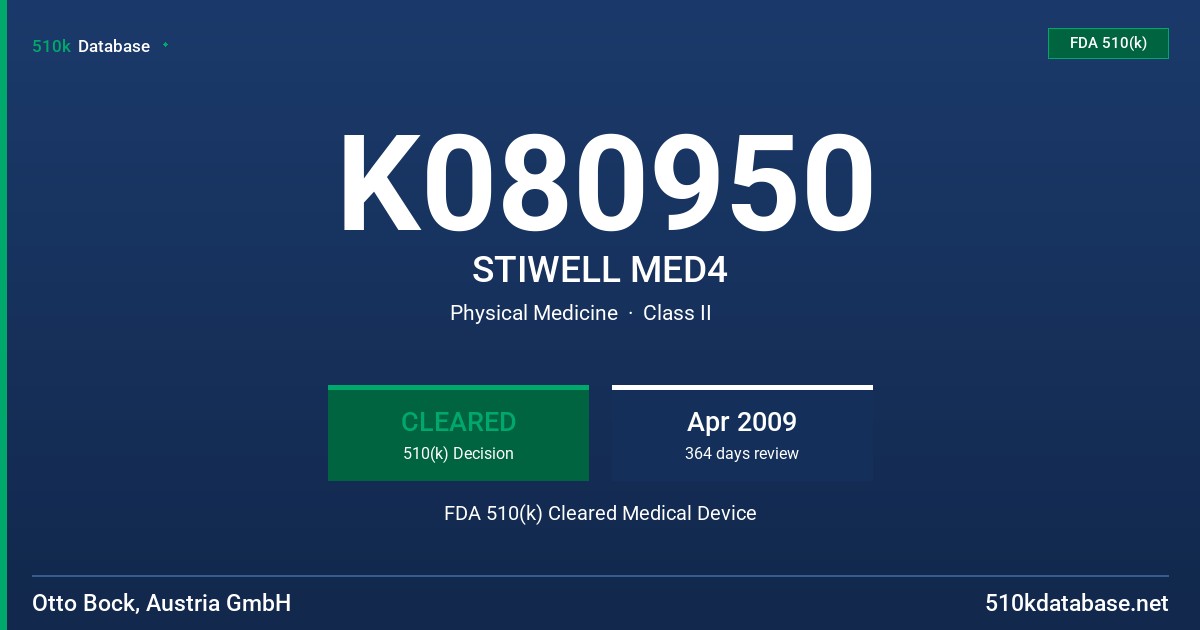 K080950 STIWELL MED4 FDA 510(k) Cleared Medical Device