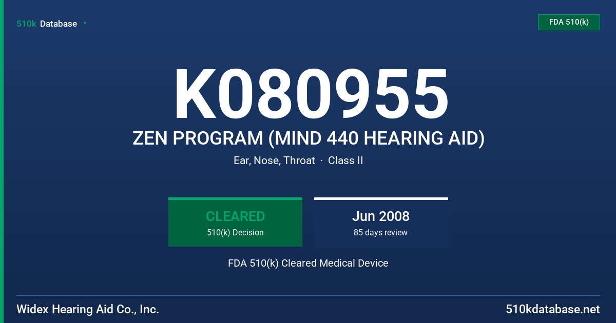K080955 ZEN PROGRAM (MIND 440 HEARING AID) FDA 510(k) Cleared Medical Device