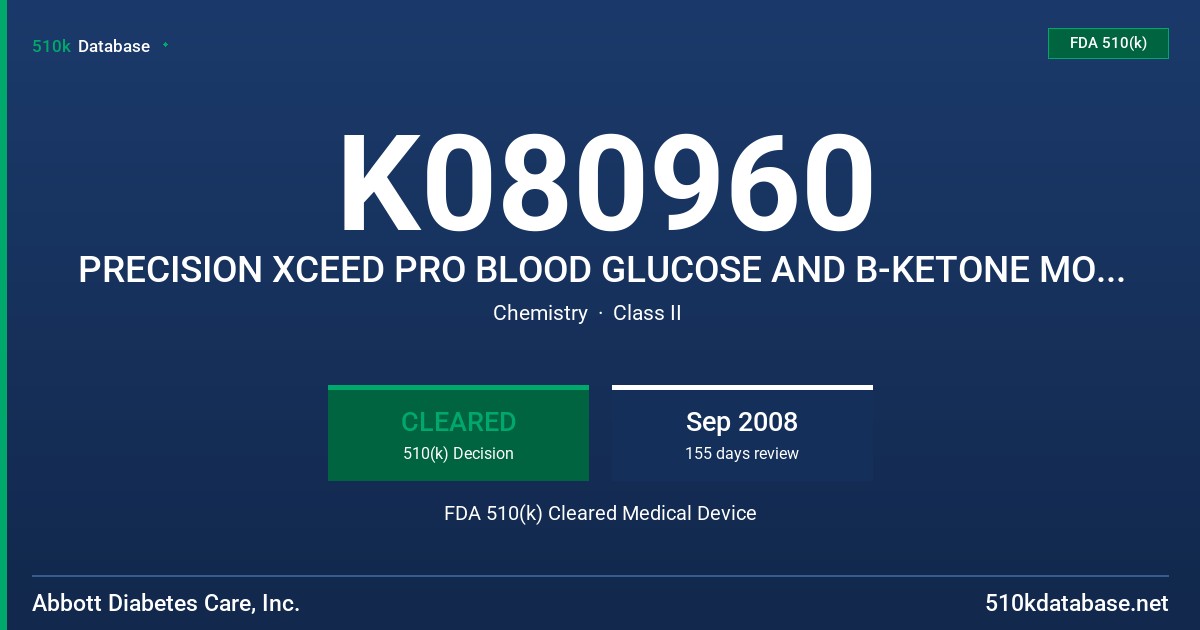 K080960 PRECISION XCEED PRO BLOOD GLUCOSE AND B-KETONE MONITORING SYSTEM WITH MODELS BGMS:70900-03, 70090-02, G3CH STRIPS FDA 510(k) Cleared Medical Device
