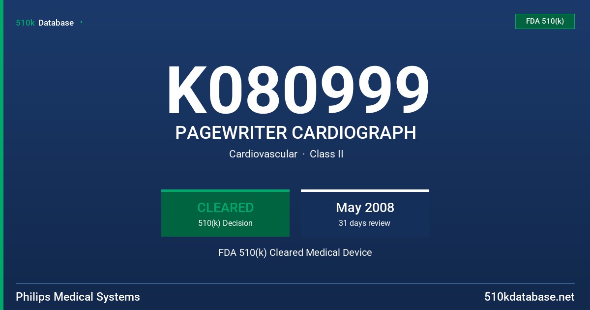 K080999 PAGEWRITER CARDIOGRAPH FDA 510(k) Cleared Medical Device