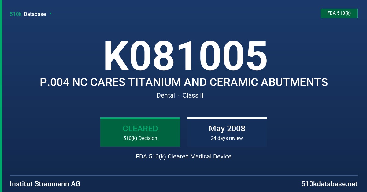 K081005 P.004 NC CARES TITANIUM AND CERAMIC ABUTMENTS FDA 510(k) Cleared Medical Device